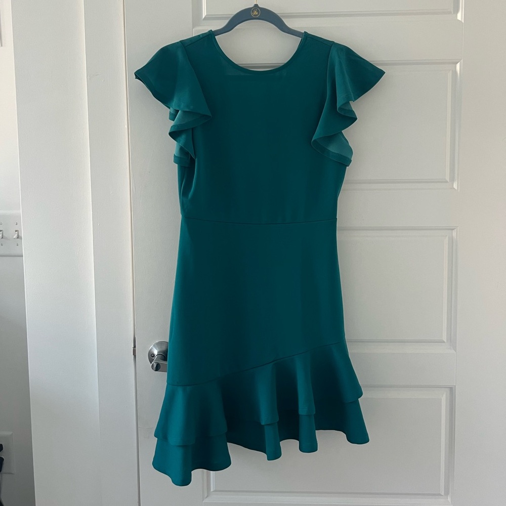 Teal Ruffle Sleeve Dress